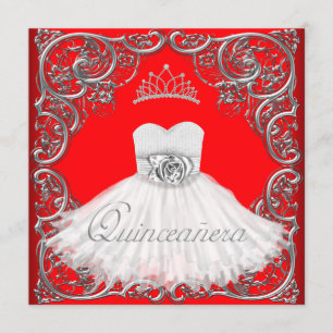 Elegant Silver Red Quinceanera Kaart
