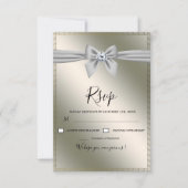 Elegant Silver Ribbon Bow Wedding RSVP Kaartje (Voorkant)