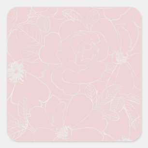 Elegant Silver Rozen Floral Tekening roze design Vierkante Sticker