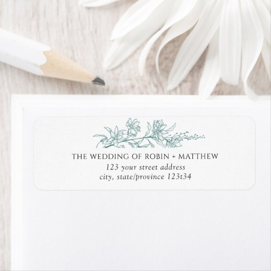 Elegant Silver Sage Hand Drawn Floral Address Etiket (Insitu)