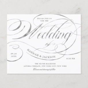 Elegant Silver Script Budget Weduwen Uitnodiging