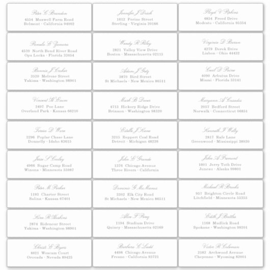Elegant Silver Script Guest Names Address Sticker (Voorkant)