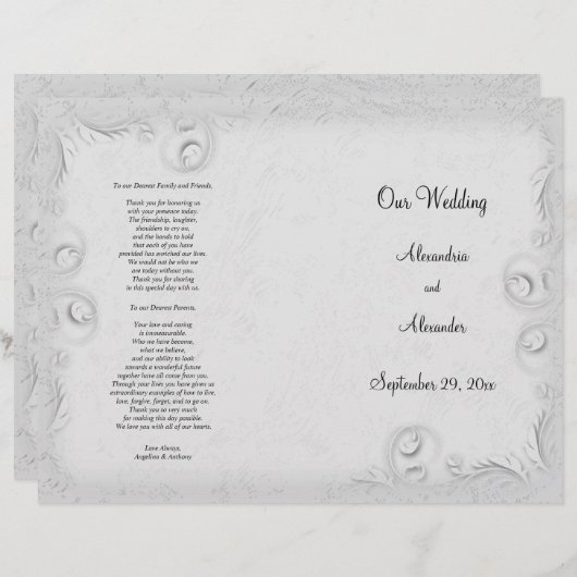 Elegant Silver Scrollwork Wedding Programme (Voorkant / Achterkant)