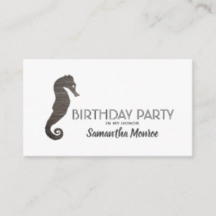 Elegant Silver Seahorse, Birthday Party Ticket Informatiekaartje