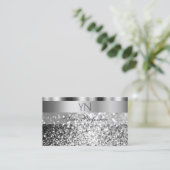 Elegant Silver Sparging Glitter Monogram Modern Visitekaartje (Staand voorkant)