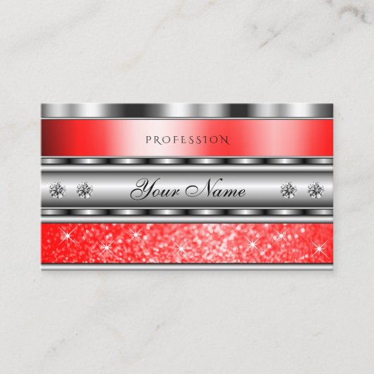 Elegant Silver Sparging Ruby Red Glitter Diamonds Visitekaartje (Voorkant)