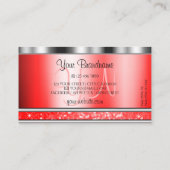 Elegant Silver Sparging Ruby Red Glitter Monogram Visitekaartje (Achterkant)