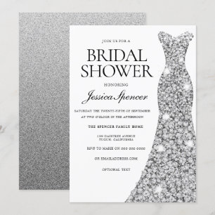 Elegant Silver Sparkle Dress Vrijgezellenfeest nod Kaart