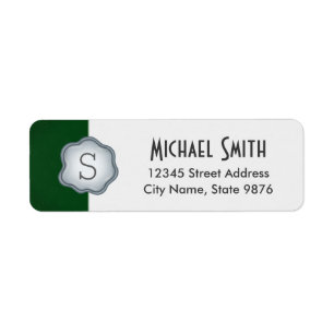 Elegant Silver Stamp Monogram op Forest Green Etiket