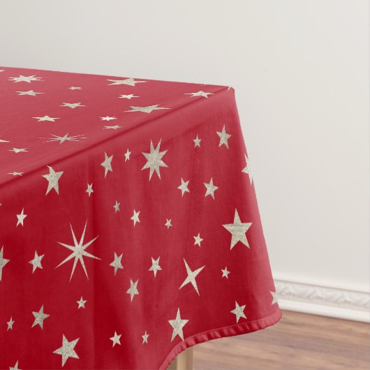 Elegant Silver Star Cute Festive Red Kerstmis Tafelkleed (Voorbeeld)