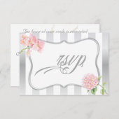 Elegant Silver Stripes Pink Hydrangeas RSVP (Voorkant / Achterkant)
