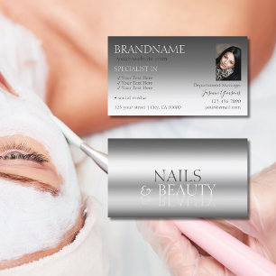 Elegant Silver Stylish Mirror Font Chic met foto Visitekaartje