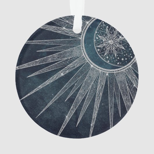 Elégant Silver Sun Moon Doodle Mandala Blue Design (dos)