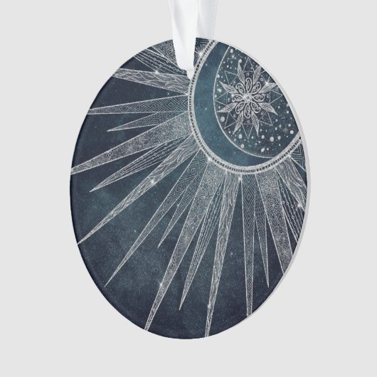 Elégant Silver Sun Moon Doodle Mandala Blue Design (devant)