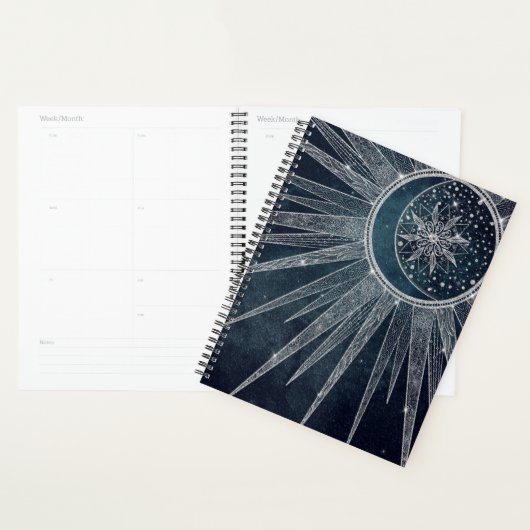 Elégant Silver Sun Moon Doodle Mandala Blue Design (Devant avec enveloppe)