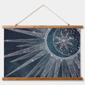Elegant Silver Sun Moon Doodle Mandala Blue Design Hangend Wandkleed (Voorkant)