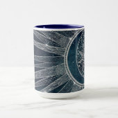 Elegant Silver Sun Moon Doodle Mandala Blue Design Mok (Midden)