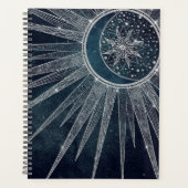 Elegant Silver Sun Moon Doodle Mandala Blue Design Planner (Voorkant)