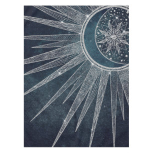 Elegant Silver Sun Moon Doodle Mandala Blue Design Tafelkleed
