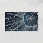 Elegant Silver Sun Moon Doodle Mandala Blue Design Visitekaartje (Voorkant)