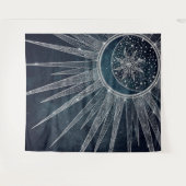 Elegant Silver Sun Moon Doodle Mandala Blue Design Wandkleed (Voorkant (horizontaal))