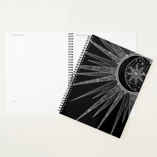 Elégant Silver Sun Moon Mandala Black Design (Devant avec enveloppe)