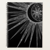 Elégant Silver Sun Moon Mandala Black Design (Devant)