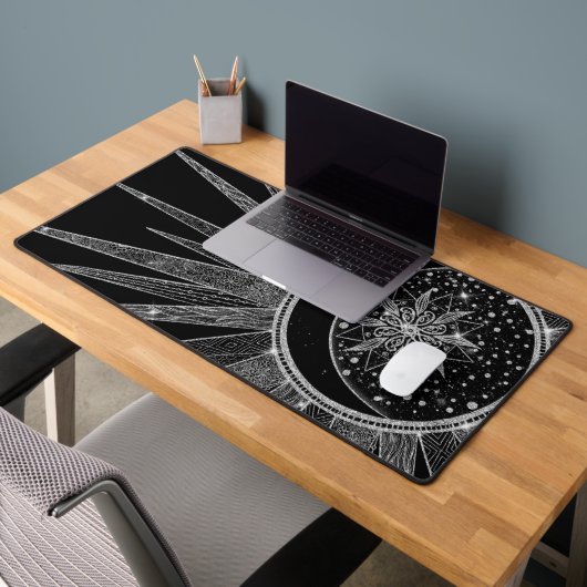 Elegant Silver Sun Moon Mandala Black Design (Bureau 2)