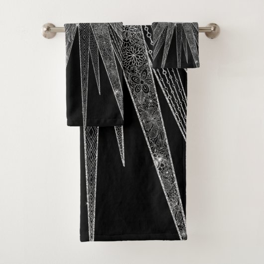 Elegant Silver Sun Moon Mandala Black Design Bad Handdoek (Insitu)