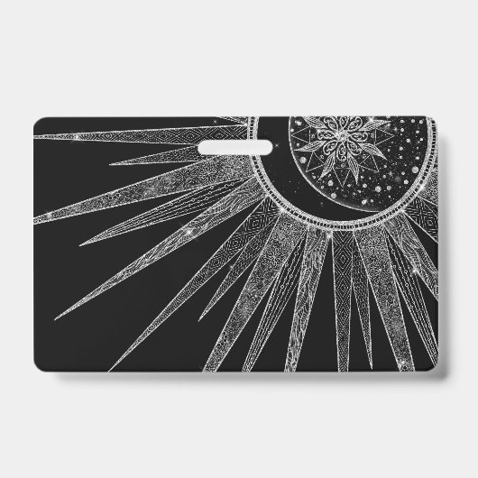 Elegant Silver Sun Moon Mandala Black Design Badge (Voorzijde)