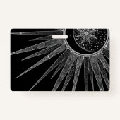 Elegant Silver Sun Moon Mandala Black Design Badge (Achterkant)