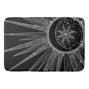 Elegant Silver Sun Moon Mandala Black Design Badmat