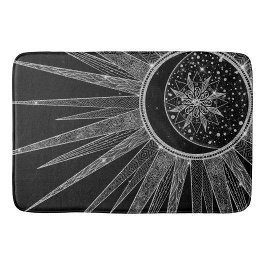 Elegant Silver Sun Moon Mandala Black Design Badmat (Voorkant)