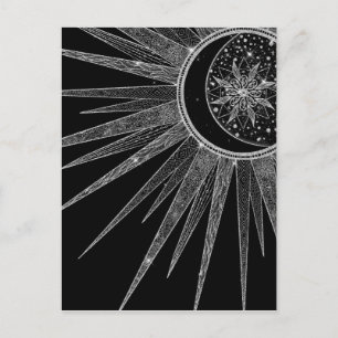 Elegant Silver Sun Moon Mandala Black Design Feestdagenkaart