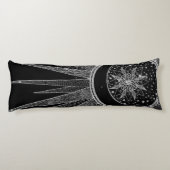 Elegant Silver Sun Moon Mandala Black Design Lichaamskussen (Achterkant)