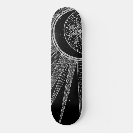 Elegant Silver Sun Moon Mandala Black Design Skateboard (Voorkant)
