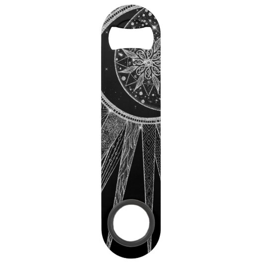 Elegant Silver Sun Moon Mandala Black Design Speed Flessenopener (Achterkant)