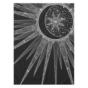 Elegant Silver Sun Moon Mandala Black Design Tafelkleed