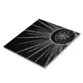 Elegant Silver Sun Moon Mandala Black Design Tegeltje (Zijkant)