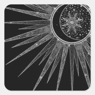 Elegant Silver Sun Moon Mandala Black Design Vierkante Sticker
