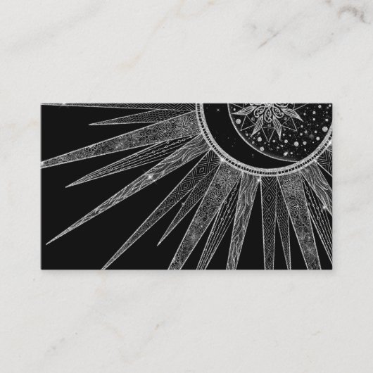 Elegant Silver Sun Moon Mandala Black Design Visitekaartje (Voorkant)