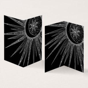 Elegant Silver Sun Moon Mandala Black Design Visitekaartjes