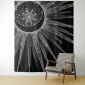 Elegant Silver Sun Moon Mandala Black Design Wandkleed (In situ)