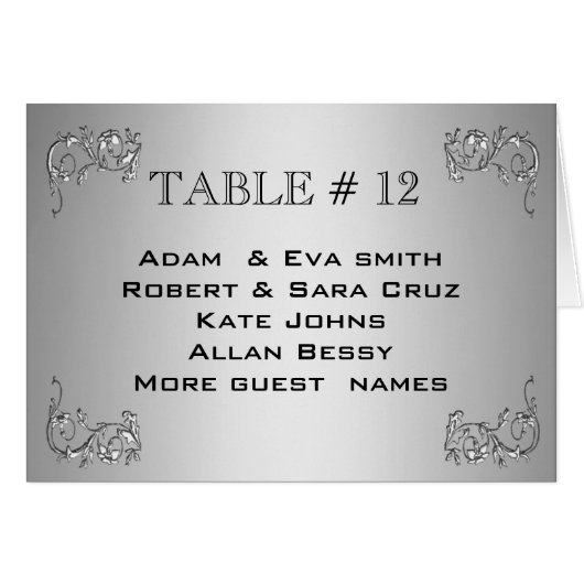 Elegant Silver Table number sjabloon bruiloft (Voorkant Horizontaal)