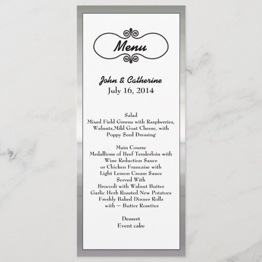 Elegant Silver Tone Framed Wedding Table Menu (Voorkant)