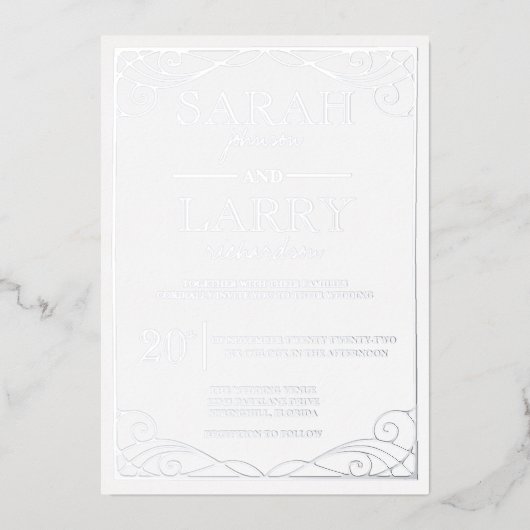 Elegant Silver Traditional Wedding Folie Invitatio Folie Uitnodiging (Voorkant)