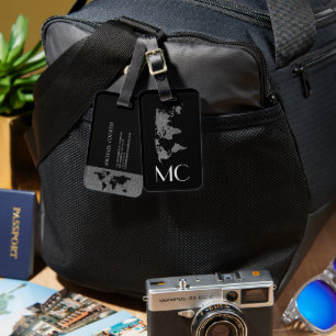 Elegant Silver Travel Wereldkaart monogrammed naam Bagagelabel