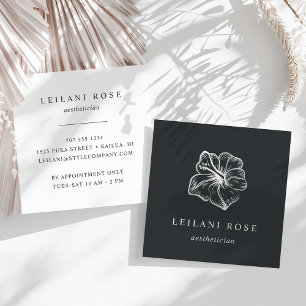 Elegant Silver Tropical Hibiscus Flower Vierkante Visitekaartje