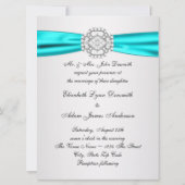 Elégant Silver Turquoise Blue Wedding Invitations (Dos)