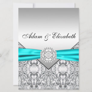 Elégant Silver Turquoise Blue Wedding Invitations